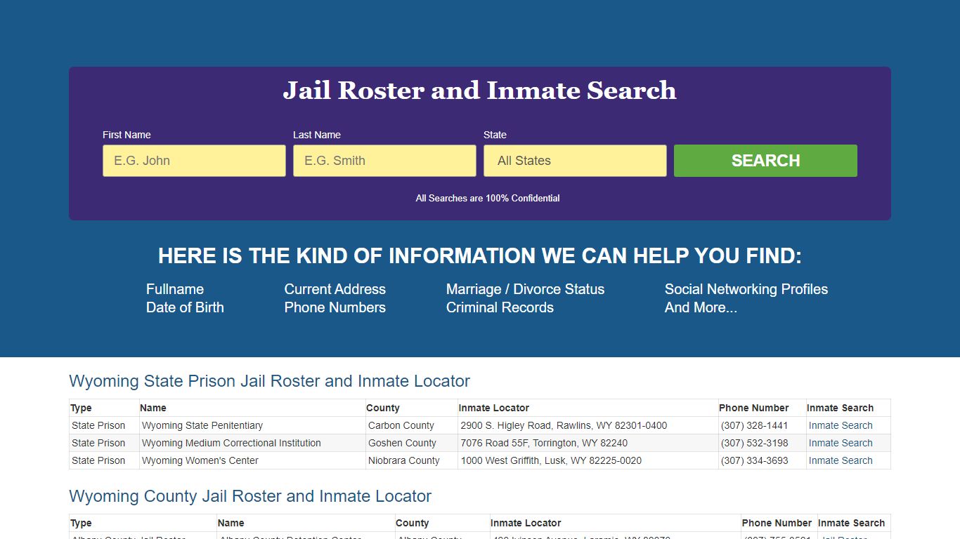 Jail Roster and Inmate Locator in Wyoming Search Online